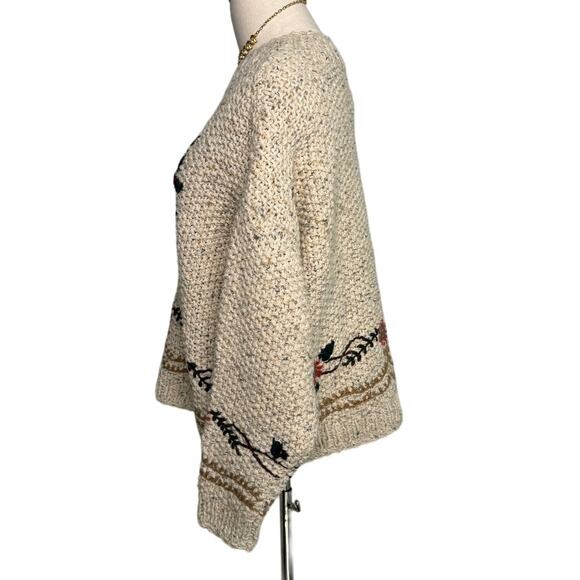 Vintage Express chunky hand knit wool blend floral embroidered sweater size S - Picture 3 of 6